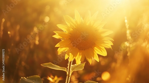 Golden sunflower in warm sunset light