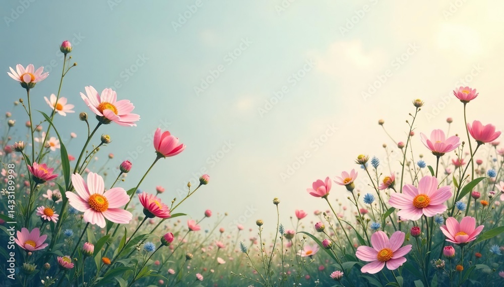Obraz premium Delicate wildflowers & trailing ivy, soft pastel hues, surface, soft