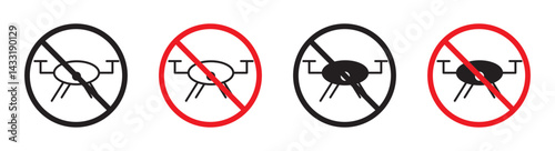 No fly drones sign in flat style. Basic vector symbol illustration