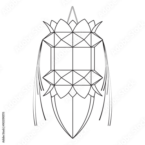 vesak lantern in black outline vector art