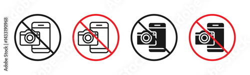 Photo and phone forbidden sign in flat style. Basic vector symbol illustration
