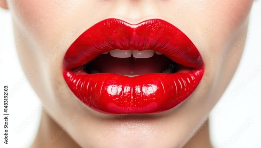 Obraz premium Intensely colored red lips against pure white, vibrant, background