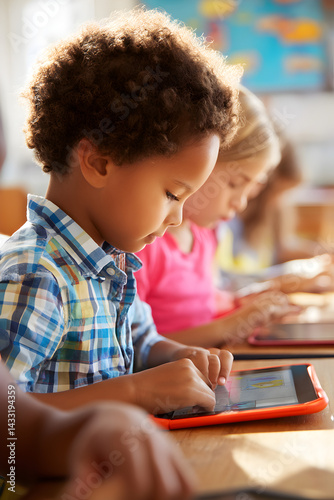 tech-enabled learning platform,creative innovation workshop,innovation in education,Young Children Engaged in Learning with Tablets in Bright Classroom Environment