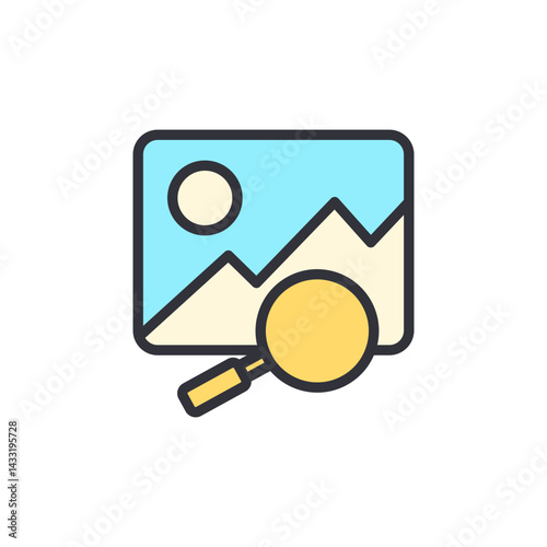 Image search colored icons, minimalist vector illustration ,simple transparent graphic element .Isolated on white background