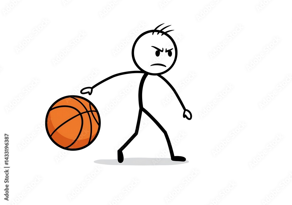 Fototapeta premium Angry Stick Figure Basketball Player Illustration: Cartoon Character Vector