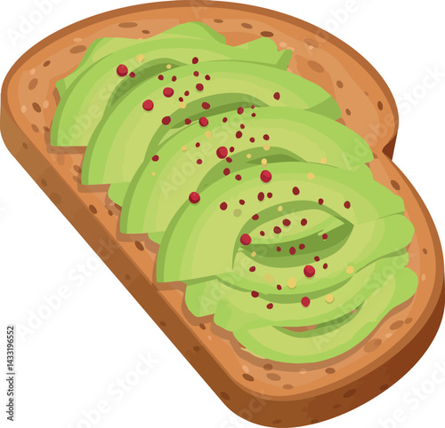 Avocado Toast Healthy Snack with Sliced Avocado and Red Pepper Flakes Vector Illustration 
