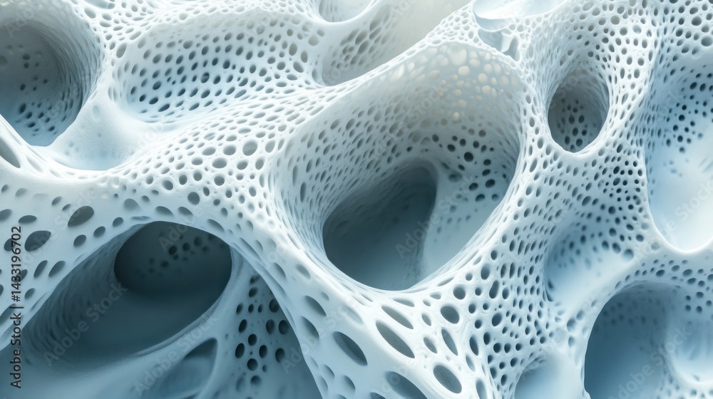 Abstract 3D Render: Cellular Structure, Organic Forms, Light Blue Hues, Intricate Design, Textured Surface, Cave-like, Porous Material, Digital Art, Computer Graphics, Algorithmic Design Abstract 3D Render: Cellular Structure, Organic Forms, Light Blue Hues, Intricate Design, Textured Surface, Cave-like, Porous Material, Digital Art, Computer Graphics, Algorithmic Design