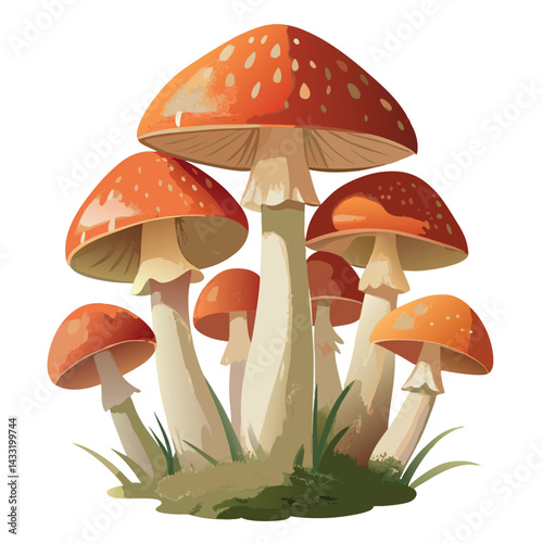 Watercolor-mushroom-cluster-isolated-on-white-background  