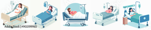 pregnant woman vector set lying in hospital