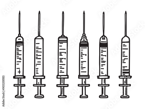 Syringe line art medical drawing style