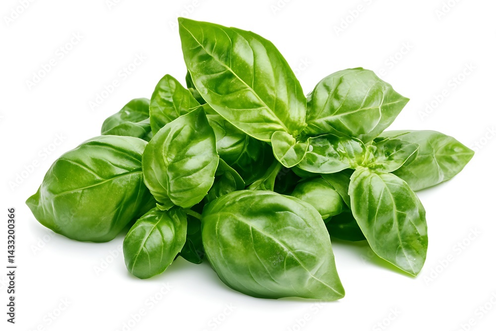 Fresh Basil Leaves Isolated on White Background Fresh Basil Leaves Isolated on White Background