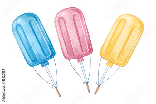 A colourful vector illustration shows a cold, sweet ice cream balloons.