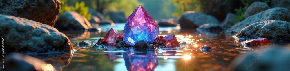 Obraz premium Crystal cluster in a riverbed , water, rock, nature