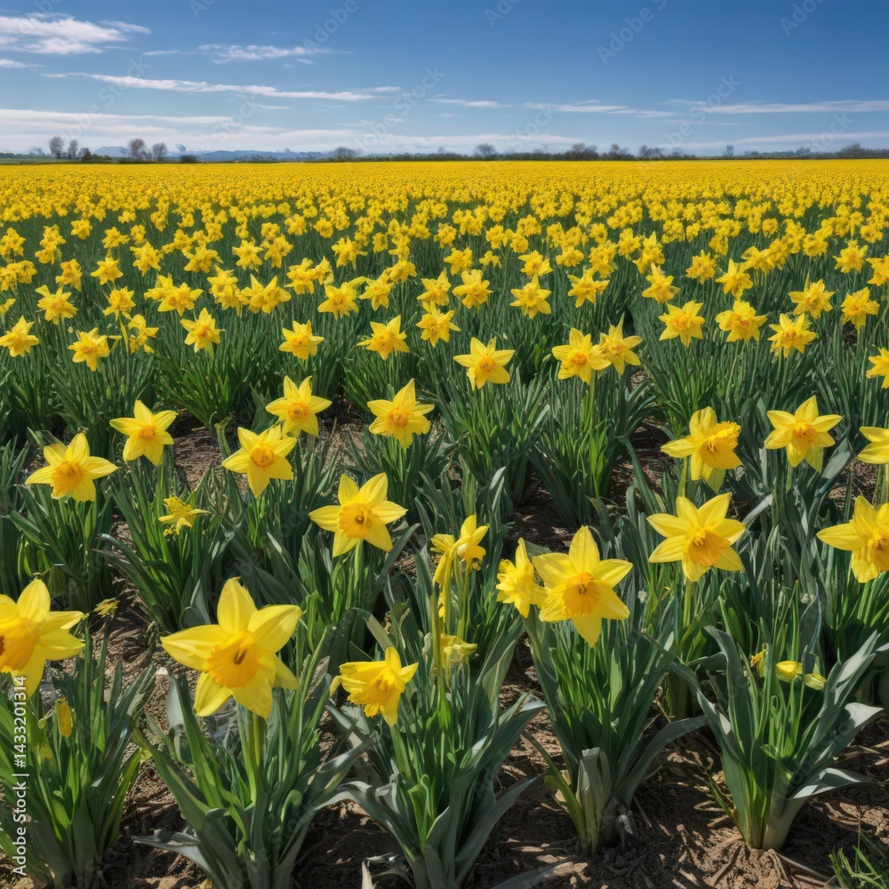 Obraz premium daffodils in spring, yellow daffodils in spring, yellow daffodils in the wind