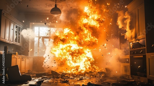 Kitchen engulfed in fiery explosion