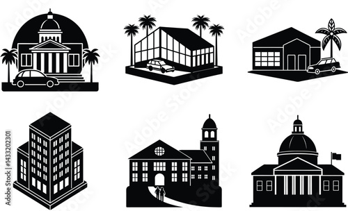 University Silhouette Vector Set – Educational Campus Building Collection
