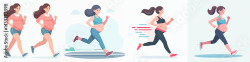 pregnant woman jogging vector set