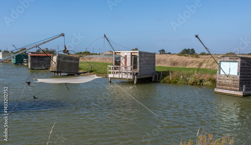 Riviere La Taillée, pêche au carrelet , Marais Breton, Vendée, Pont Neuf, Fontenay le Comte,  85, France