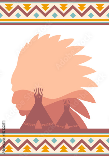 Native American background vector template with indian tribe silhouette. Suitable for use on banners, posters, etc. Native American Day in the United States