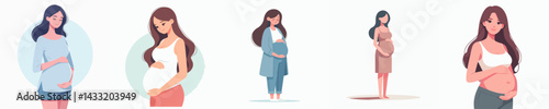 vector set of pregnant women standing