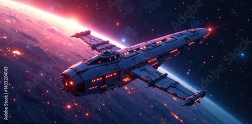 Wallpaper Mural Futuristic space station in orbit , white background, orbiting satellite, technology Torontodigital.ca