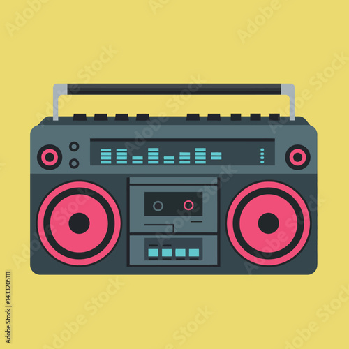 Retro boombox music player with cassette tape and equalizer illustration vector design 