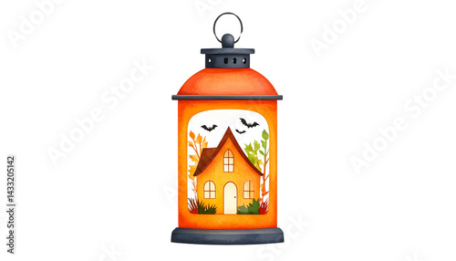 Wallpaper Mural Vintage-style Halloween lantern with cut-out haunted house design, isolated on transparent background Torontodigital.ca