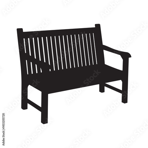 Silhouette of a Classic Wooden Park Bench with Backrest and Armrests