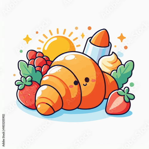 croissant, food, breakfast, bakery, dessert, delicious, cafe, french, bread, snack, pastry, meal, fresh, sweet, tasty, isolated, bake, background, vector, cuisine, design, illustration, morning, gourm