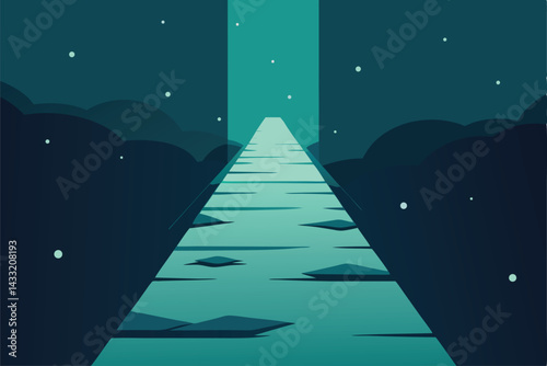 pebbled path with moss and falling rain
