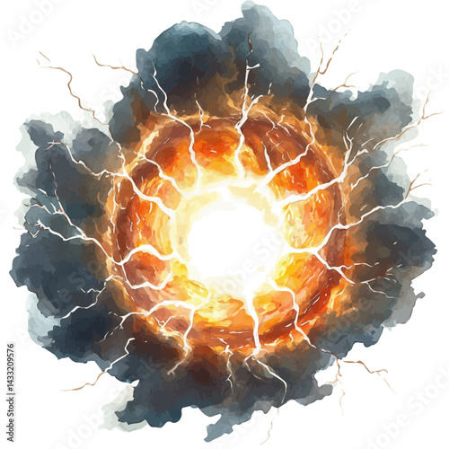 watercolor of Rare Weather Phenomenon Called Ball Lightning, isolated on a white background.