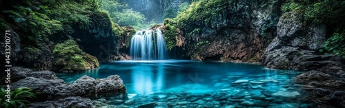Serene Jungle Waterfall with Lush Greenery and Turquoise Pool in a Natural Paradise