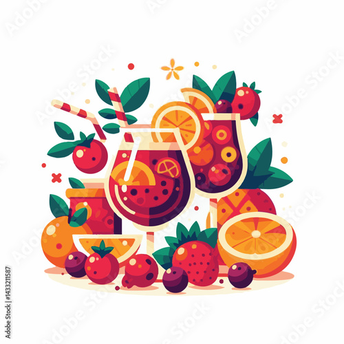 cocktail, beverage, alcohol, glass, sangria, drink, fruit, juice, summer, orange, ice, red, refreshing, wine, fresh, cold, citrus, food, sweet, apple, punch, refreshment, spanish, berry, lemon, mint, 
