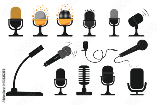 Set of microphone for Podcast. Audio Mic Icon set for voice radio