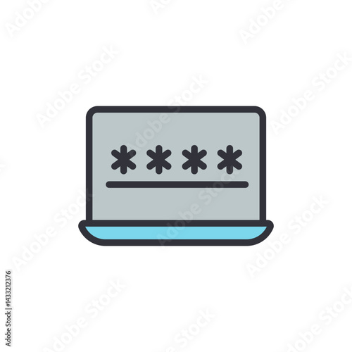 Computer password colored icons, minimalist vector illustration ,simple transparent graphic element .Isolated on white background