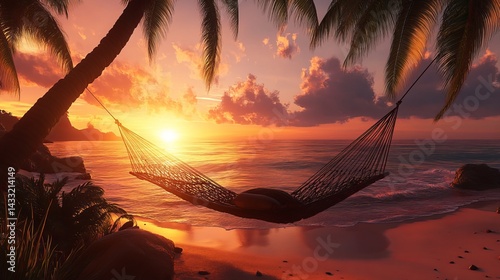 Obraz na płótnie Serene hammock scene at a gorgeous sunset beach.
w salonie