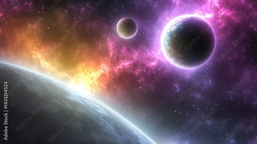 Obraz premium Cosmic Planetary Dance in the Galaxy