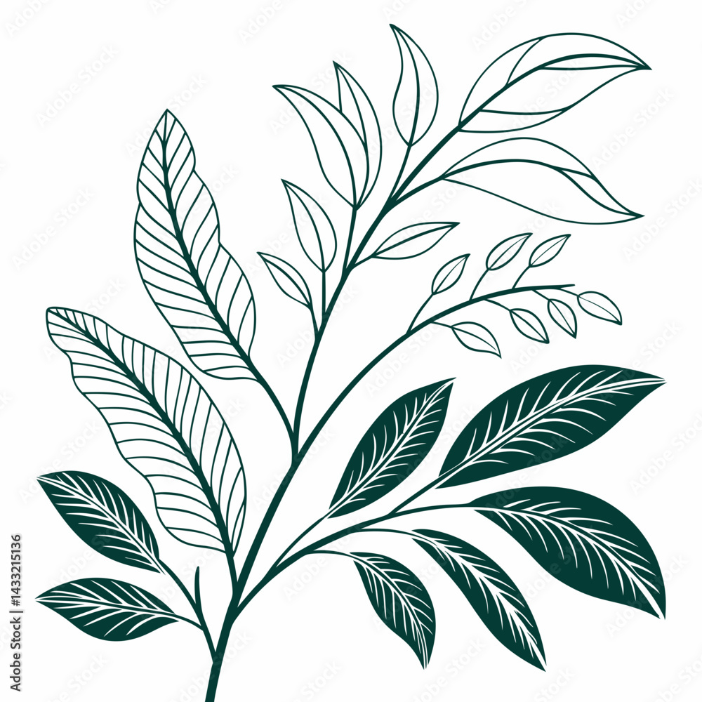 Naklejka premium Flat vector Illustration of a foliage plant By