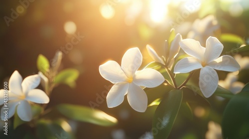 Blooming white flowers in sunlight