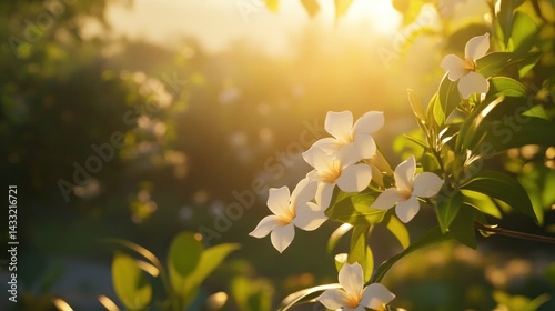 Beautiful white flowers in sunlight