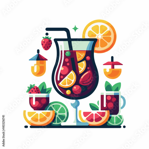 cocktail, beverage, alcohol, glass, sangria, drink, fruit, juice, summer, orange, ice, red, refreshing, wine, fresh, cold, citrus, food, sweet, apple, punch, refreshment, spanish, berry, lemon, mint, 