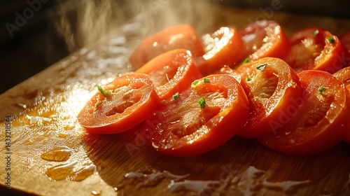 Obraz na płótnie Sliced bell peppers on a cutting board, naturally lit.
w salonie
