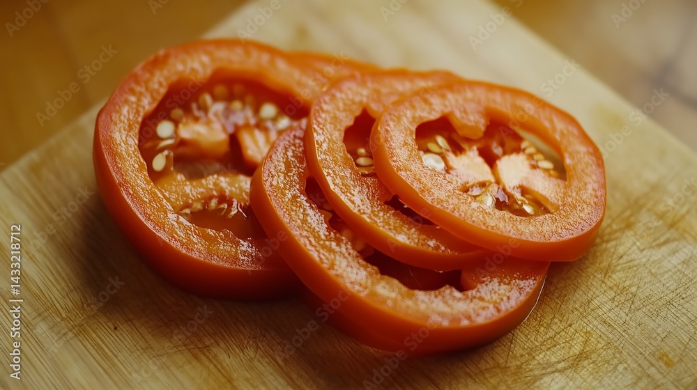 Sliced bell peppers on a cutting board, naturally lit.