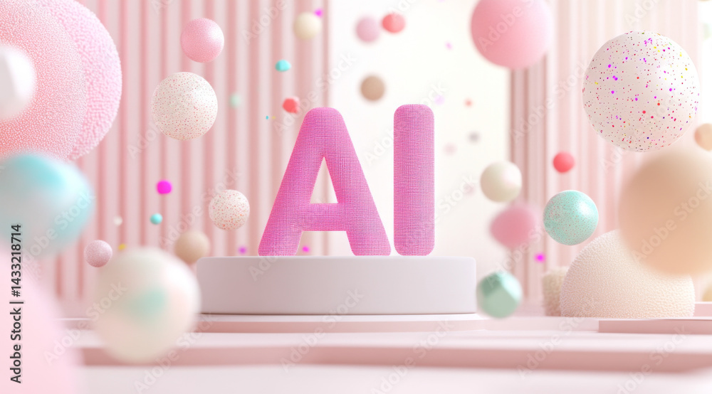 Pastel balloons surrounding AI letters on light background, suitable for technology concept Pastel balloons surrounding AI letters on light background, suitable for technology concept