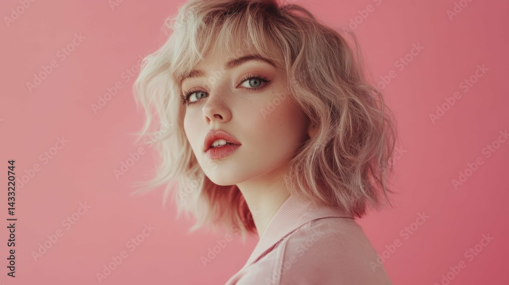 Caucasian woman presents beauty close-up, embodying confidence, elegance, youthful grace, seductive appeal, photogenic quality. Caucasian woman presents beauty close-up, embodying confidence, elegance, youthful grace, seductive appeal, photogenic quality.