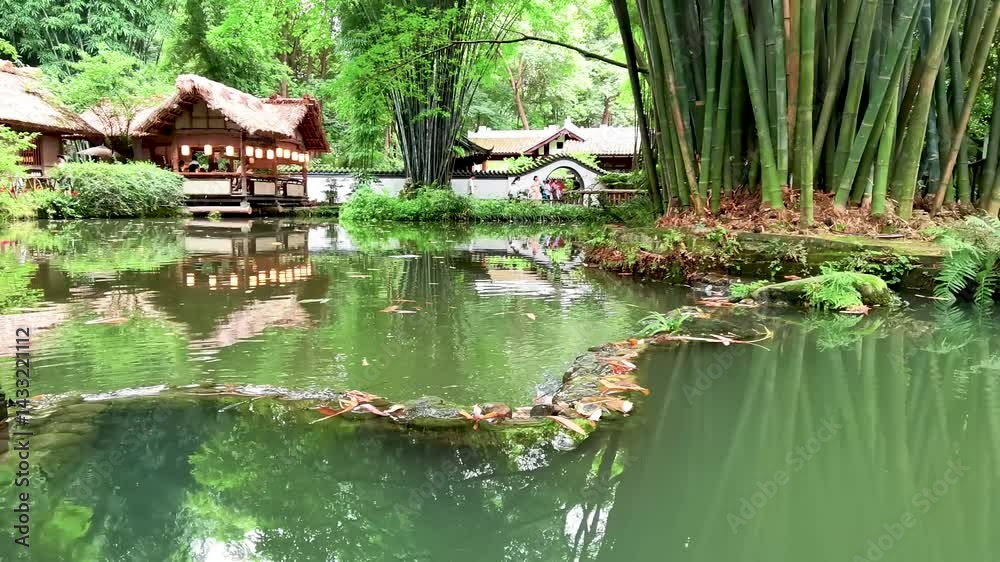 Exploring Dufu Cao Tang Museum Garden with tranquil ponds and lush bamboo in Chengdu