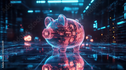 Digital piggy bank reflecting future finances