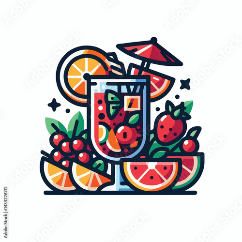 cocktail, beverage, alcohol, glass, sangria, drink, fruit, juice, summer, orange, ice, red, refreshing, wine, fresh, cold, citrus, food, sweet, apple, punch, refreshment, spanish, berry, lemon, mint, 