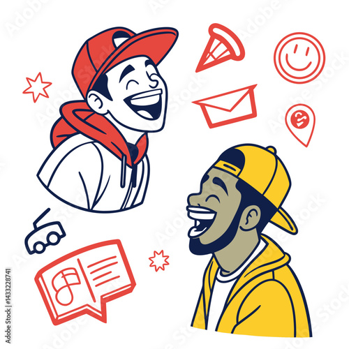 Two Happy Diverse Young Men Laughing Together