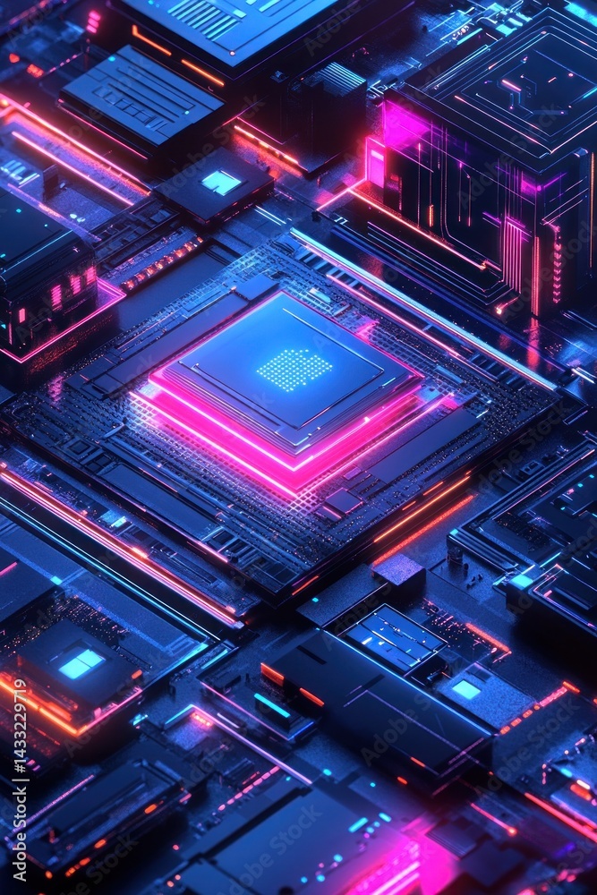 Obraz premium Glowing neon circuit board